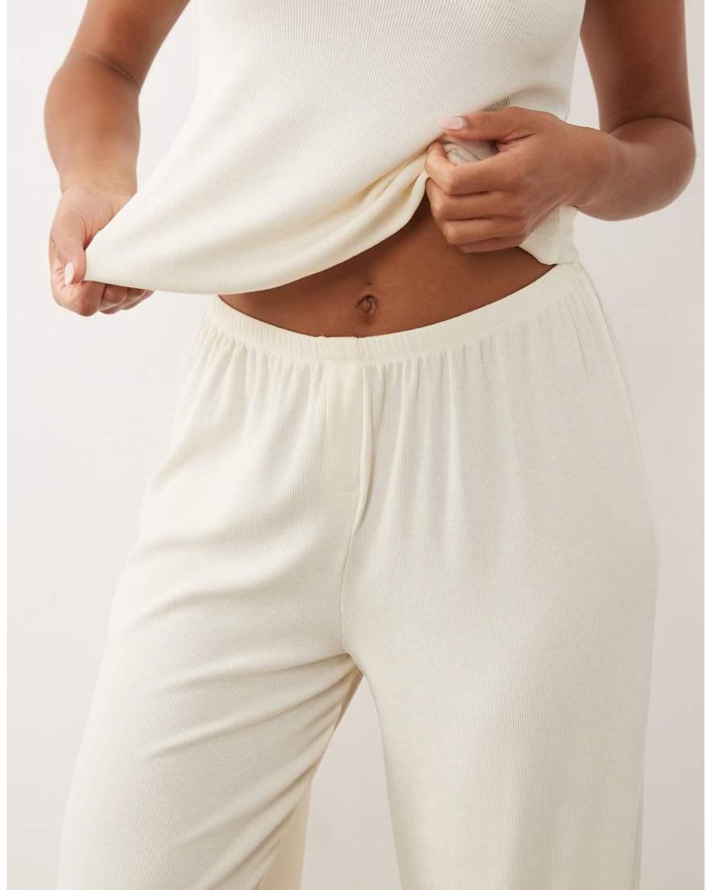 ASOS Natural Mix & Match Rib Wide Leg Trouser