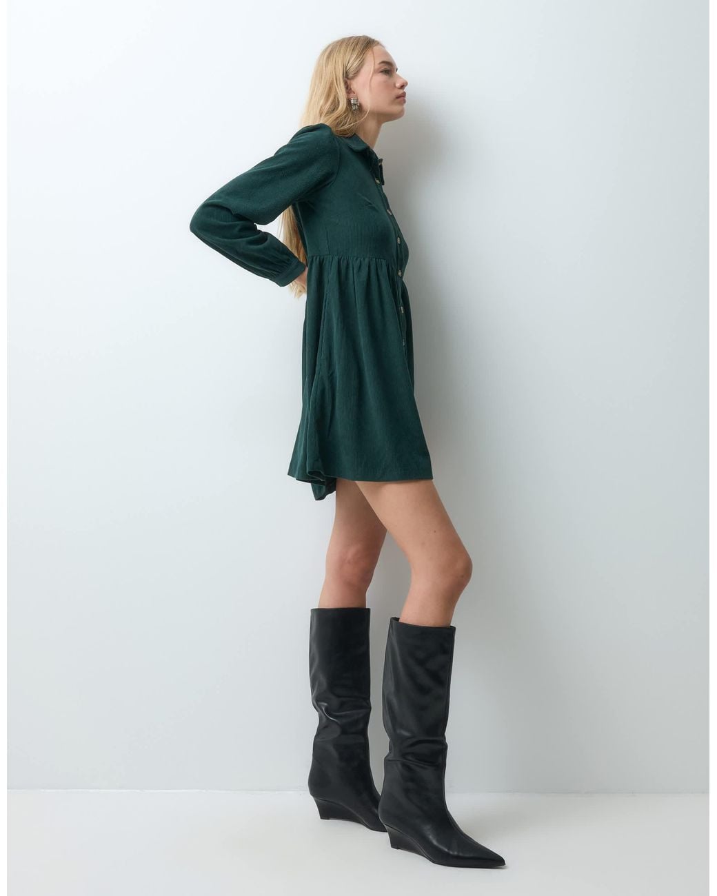 Threadbare Green Button Through Mini Dress