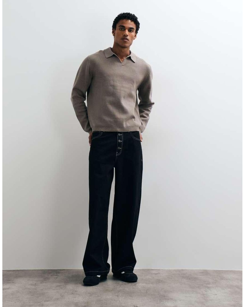 ASOS Gray Relaxed Compact Knitted Notch Neck for men