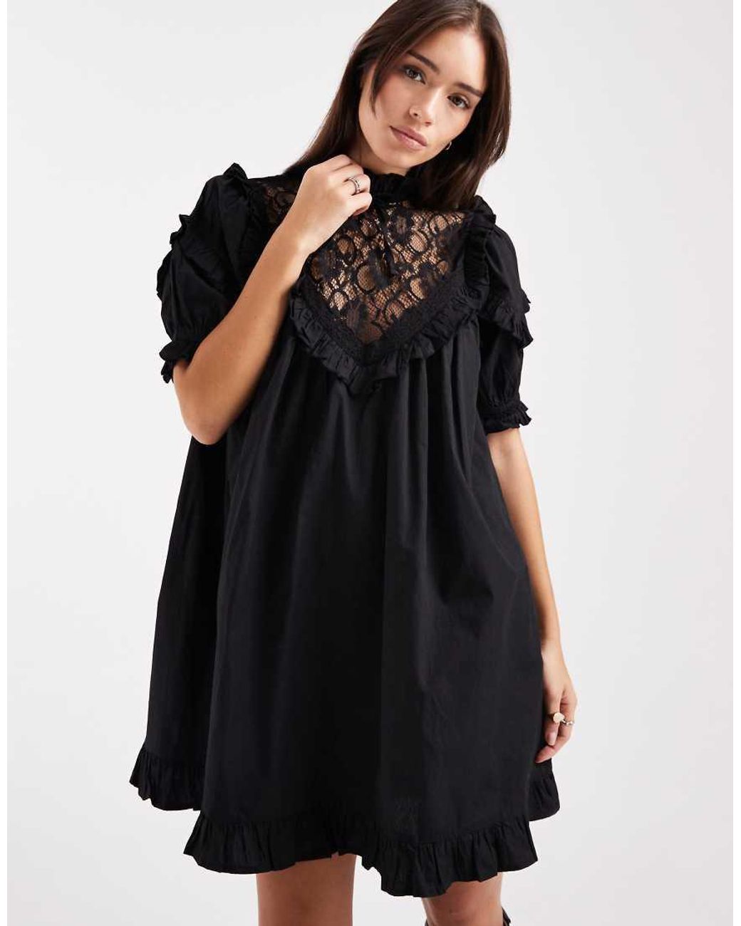 Miss Selfridge Black Lace Detail Mini Dress