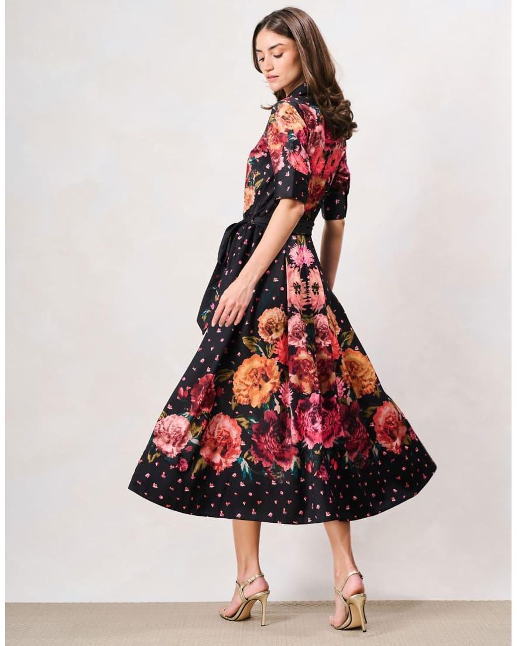 Hope & Ivy Red The Merrielle Button Front Shirt Midi Dress With Tie Waist