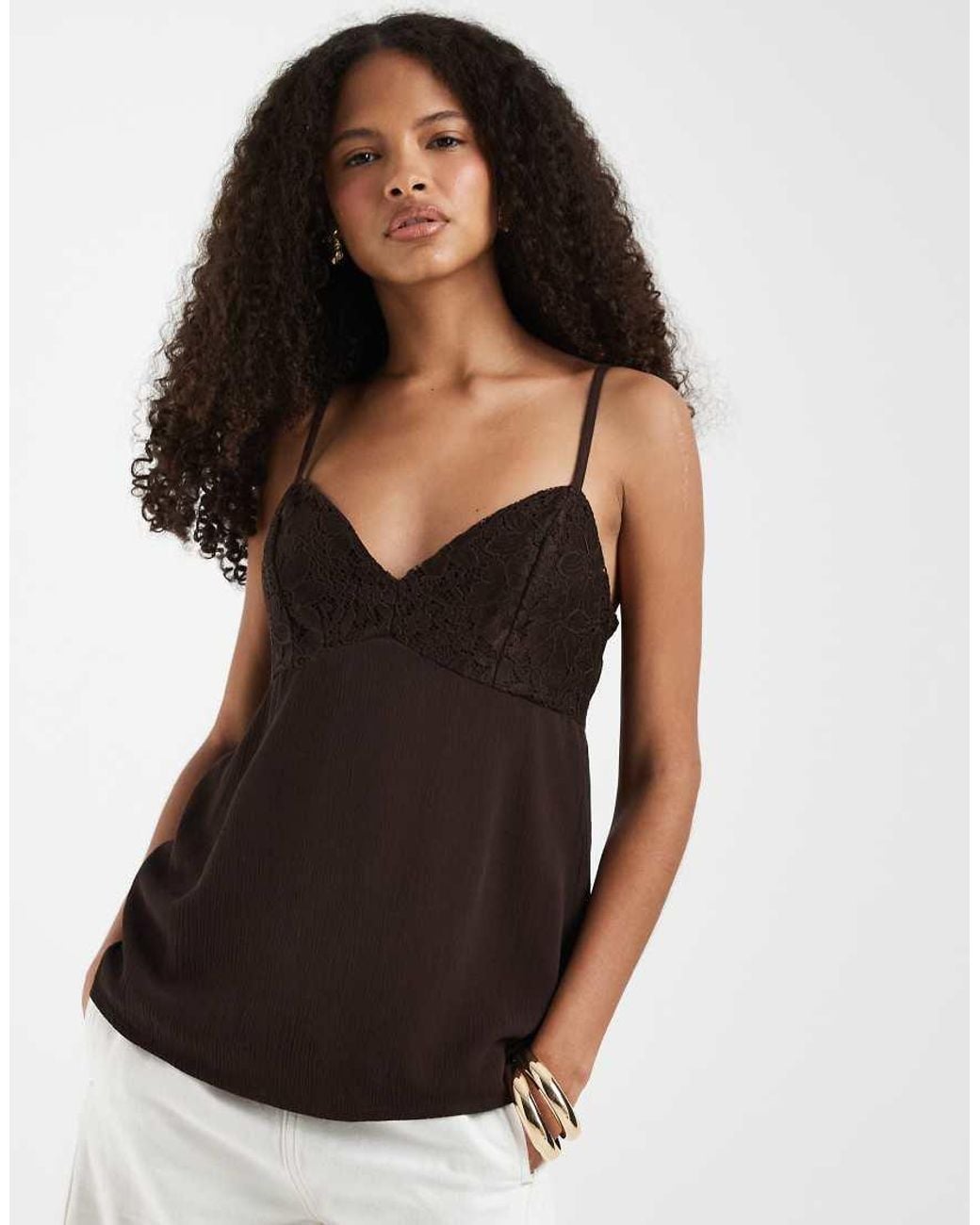 Hollister Black V Neck Lace Godet Babydoll Cami Top