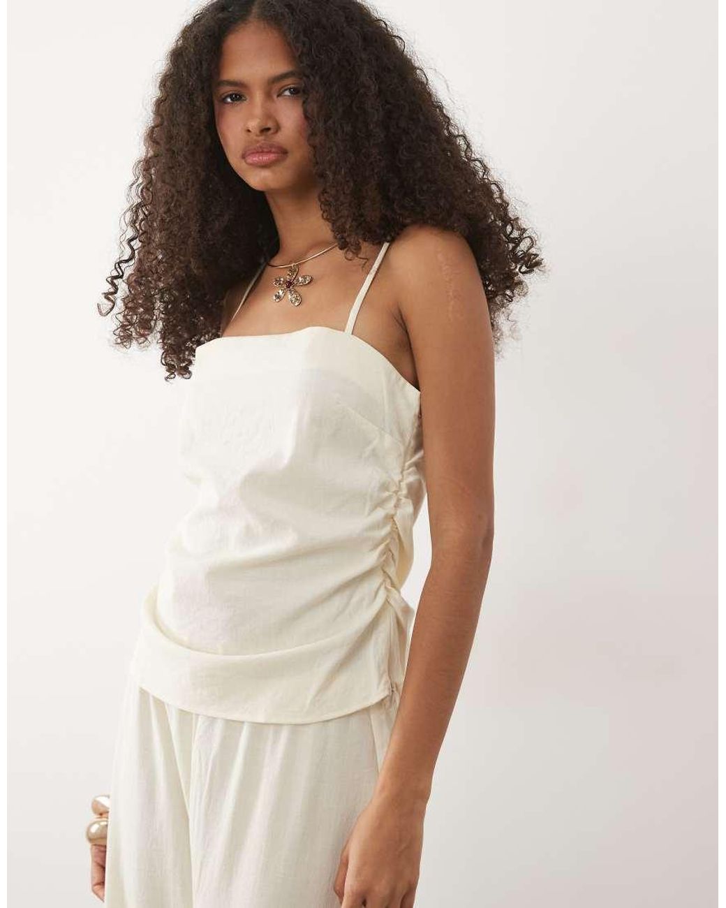 Mango Natural Riga Strappy Ruched Side Top