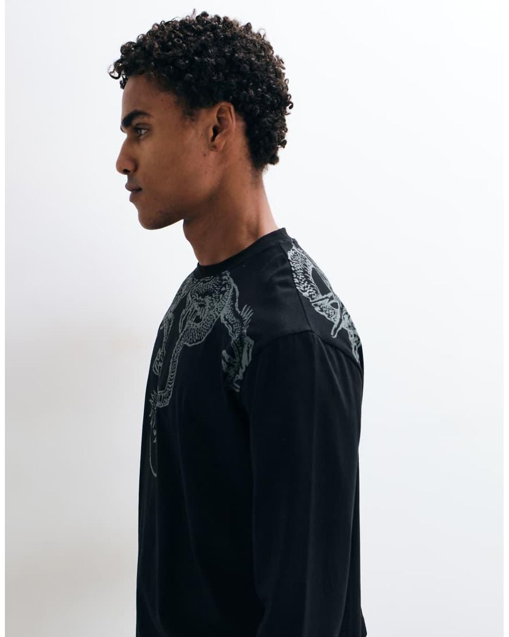 ASOS Blue Boxy Relaxed Long Sleeve T-shirt With Dragon Graphic for men