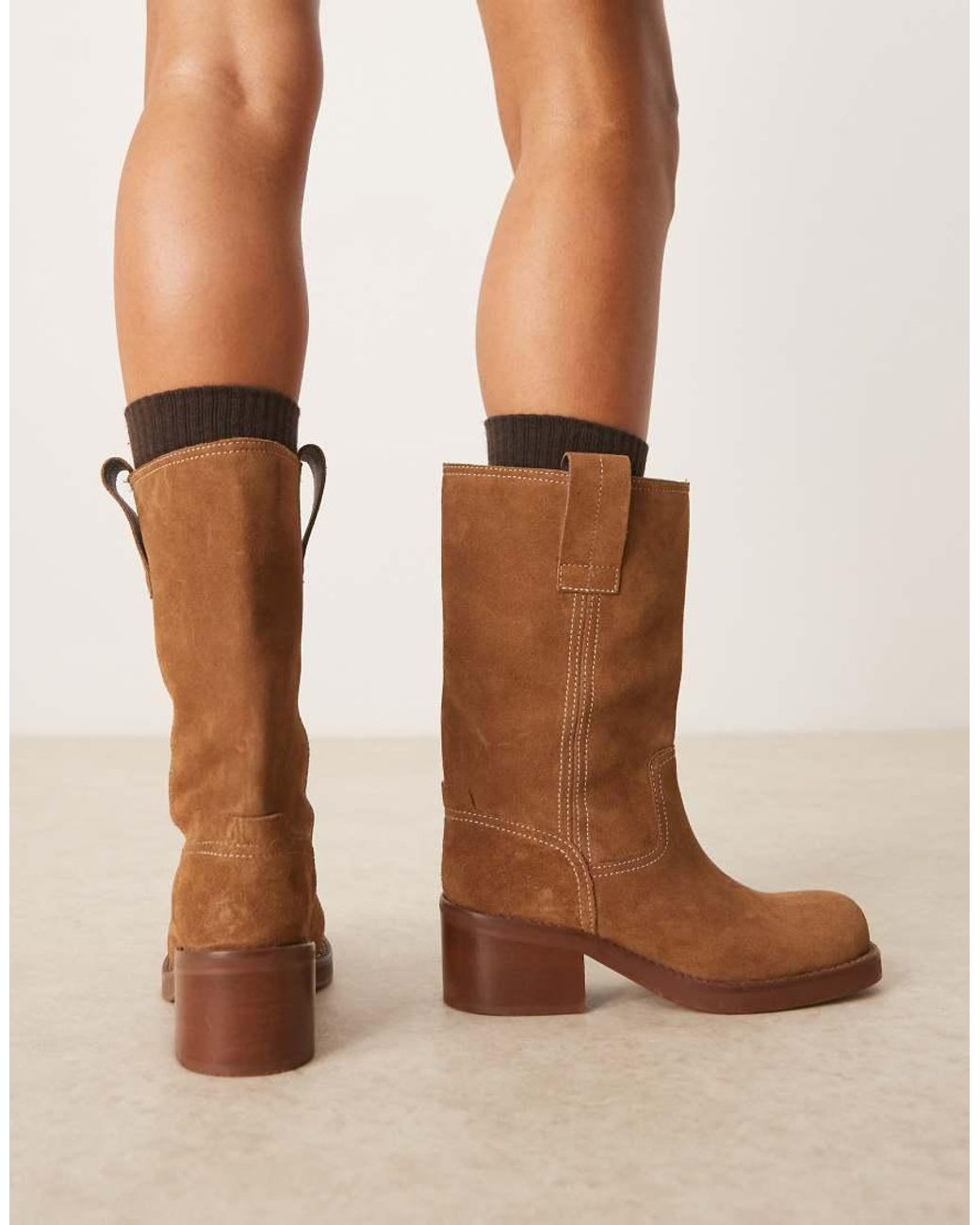 ASOS Natural Caspia Premium Suede Trucker Pull On Boots