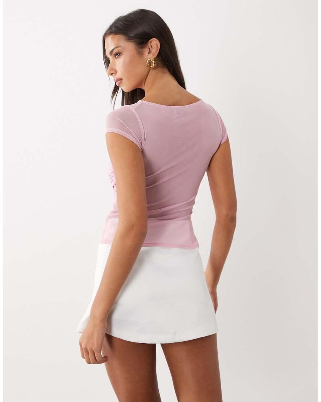 ASOS Pink Sheer Mesh Co-ord Ruched Detail Shirt