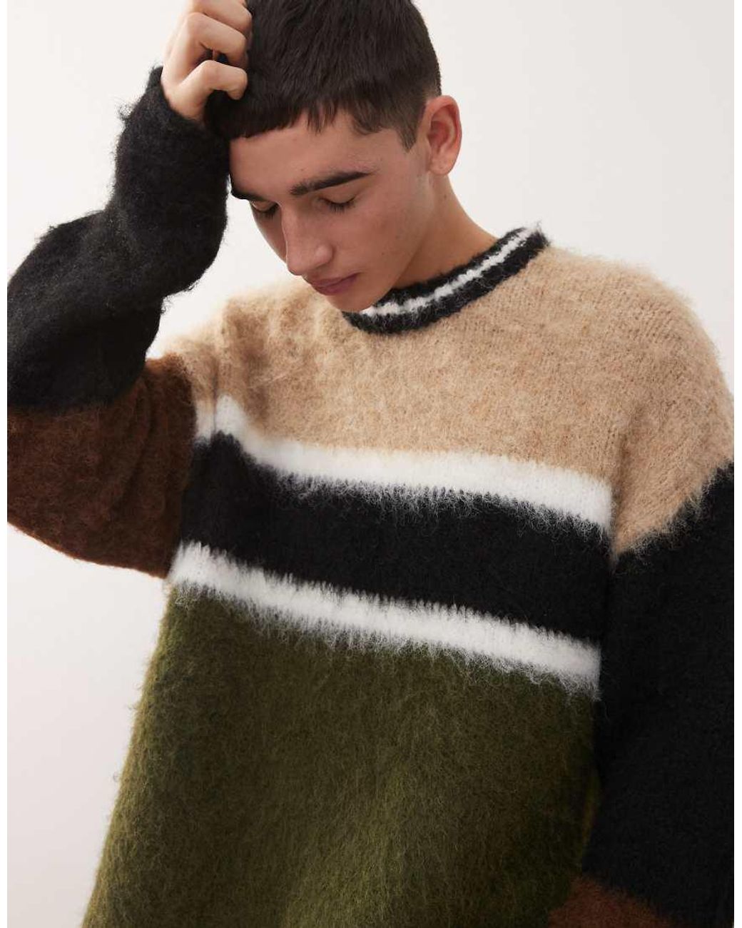 The Ragged Priest Black Mix Panel Jumper for men