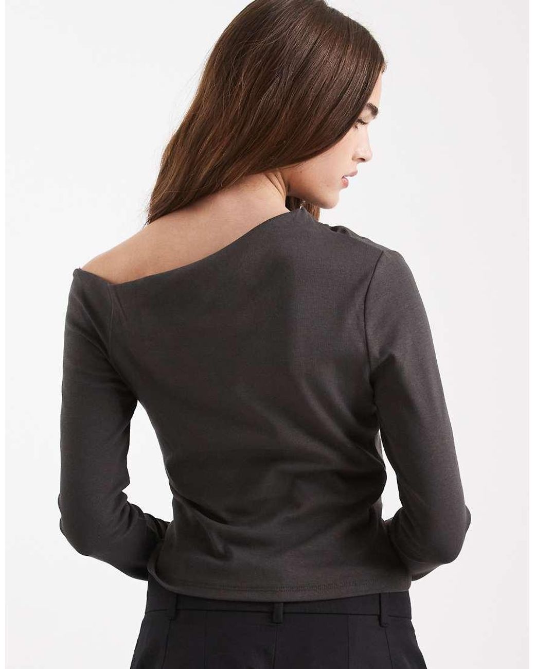 Mango Black Teen Sculpt Top With Slash Neck