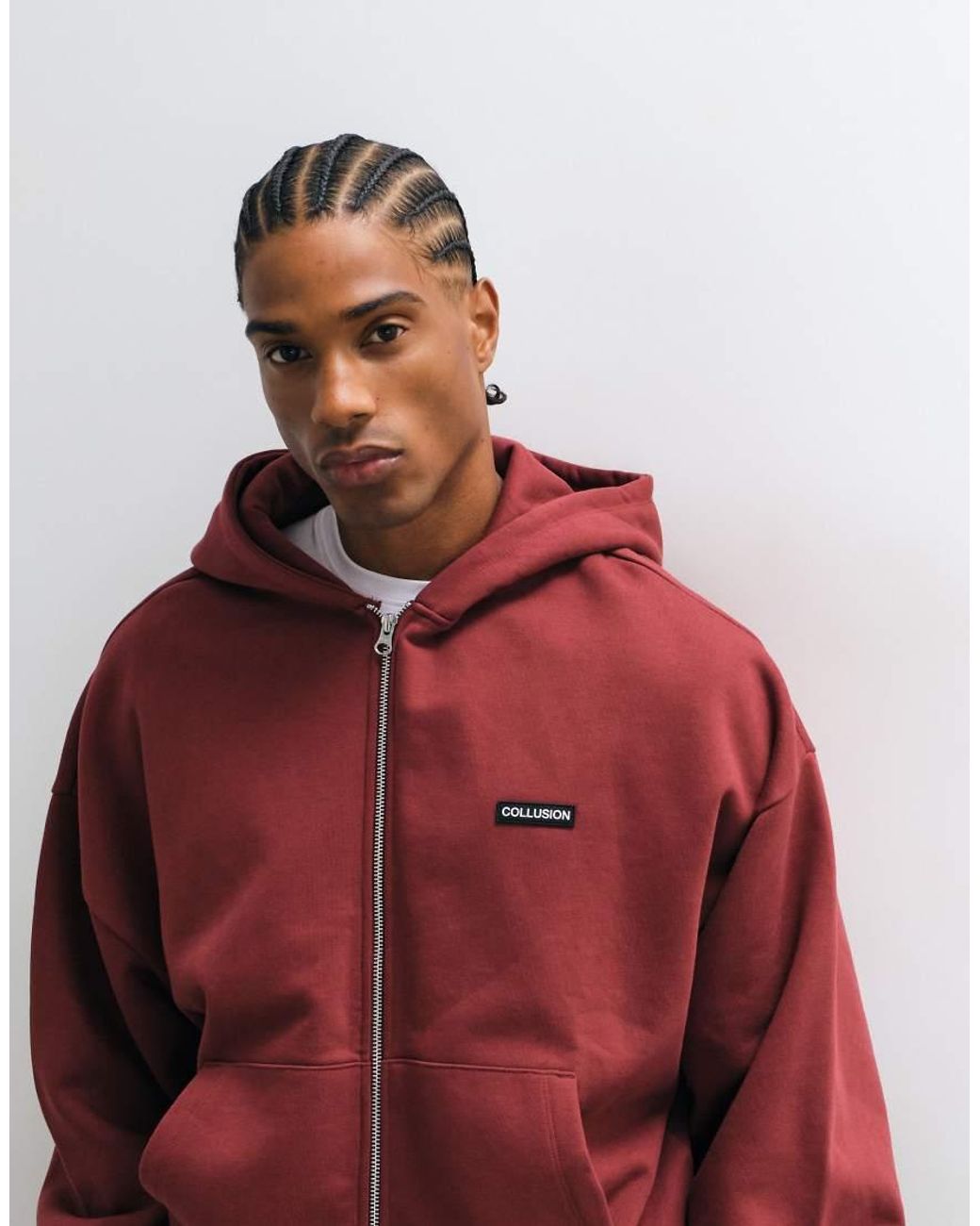 Collusion Red Heavyweight Zip Through Oversized Hoodie for men