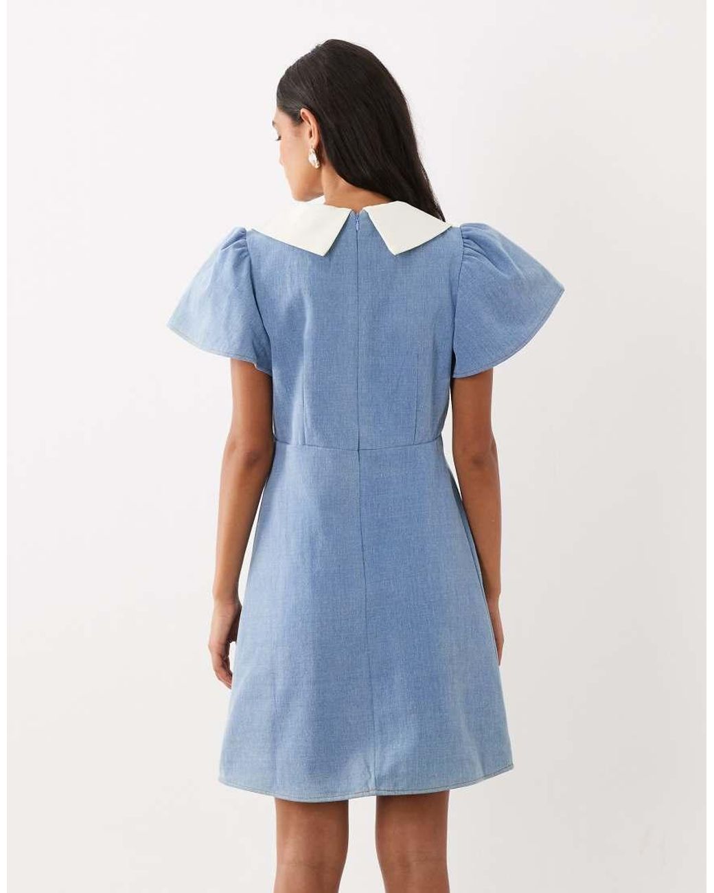 Sister Jane Blue Kasos Cotton Denim Bow Detail Short Sleeve Mini Dress