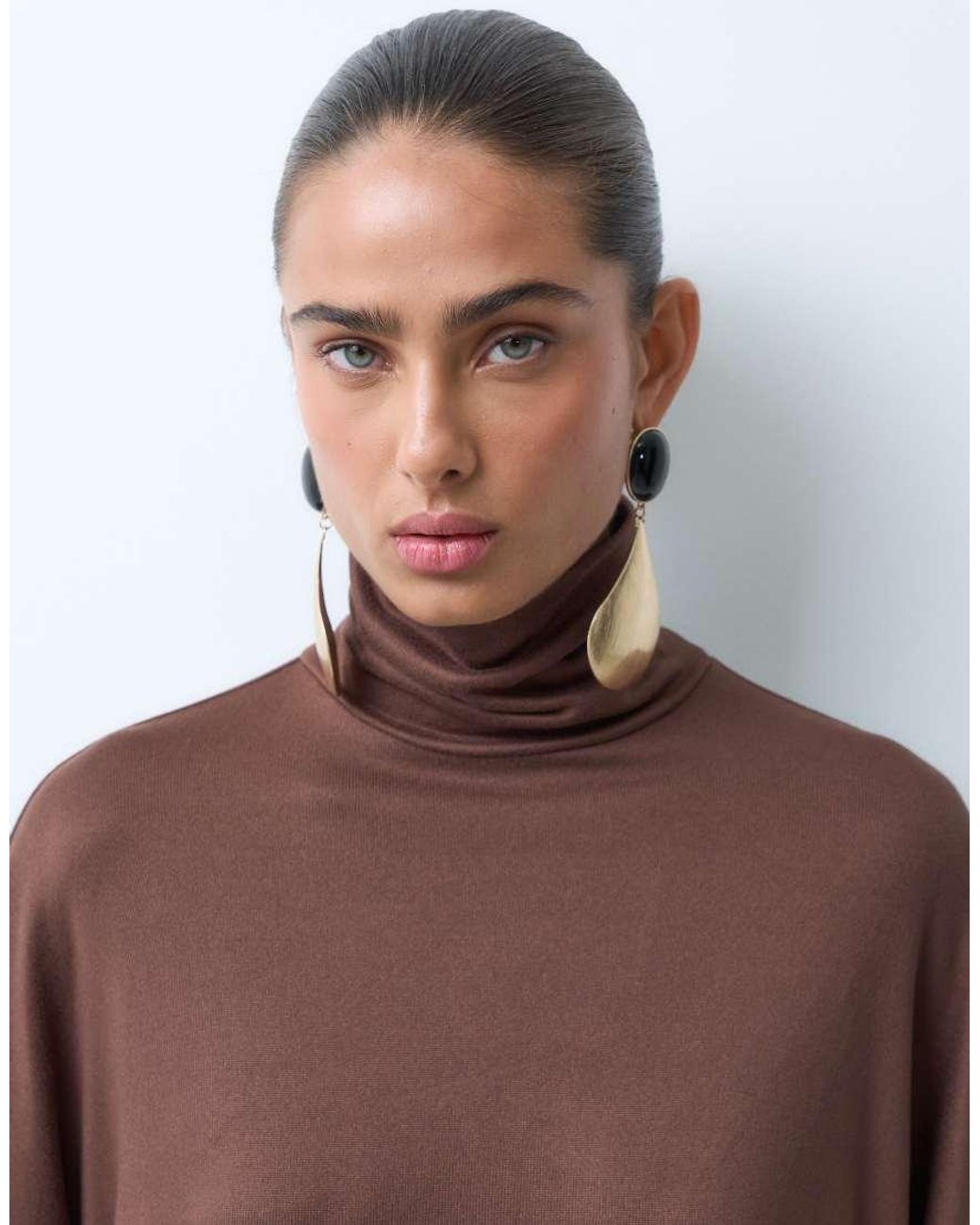ASOS Brown Drapey Batwing Turtle Neck Long Sleeve Top