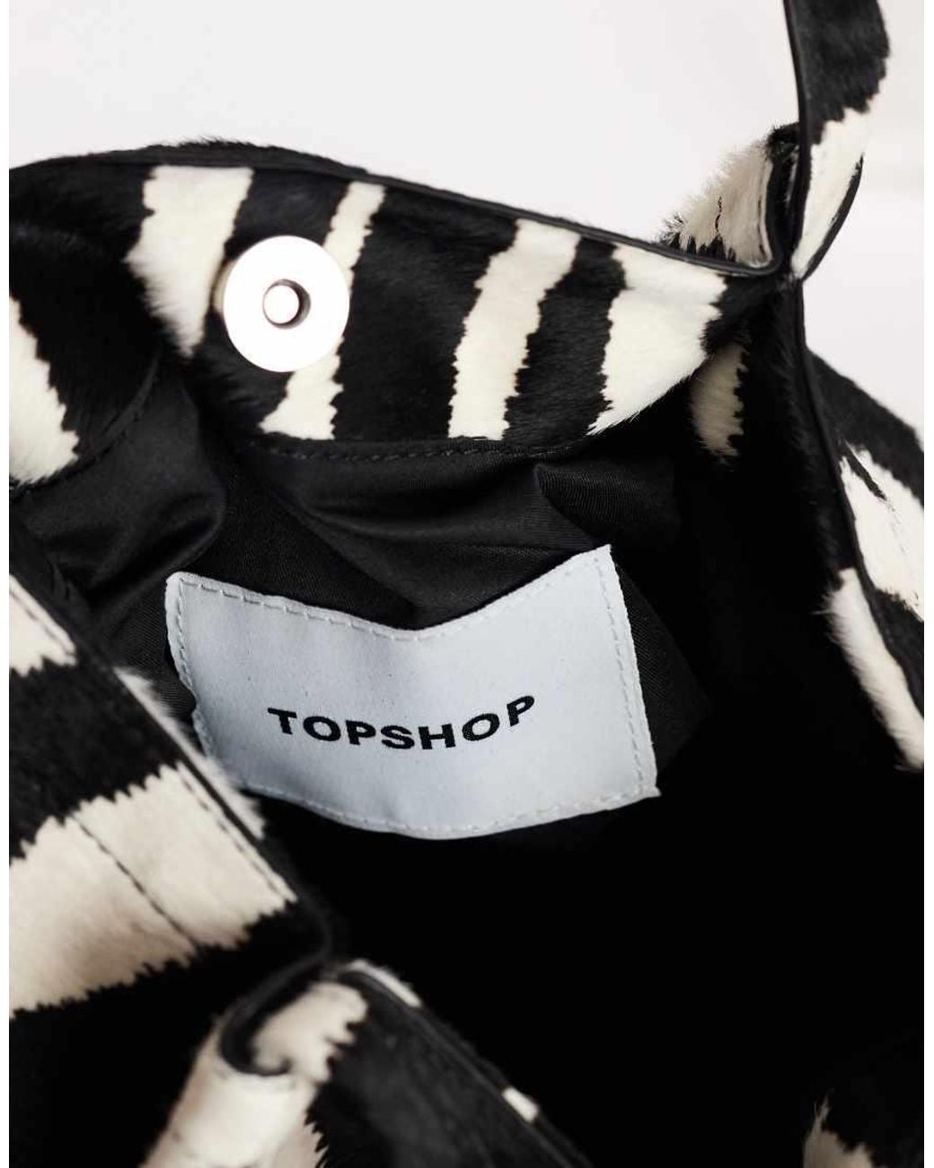 TOPSHOP White Singer Medium Real Hair On Leather Shoulder Bag