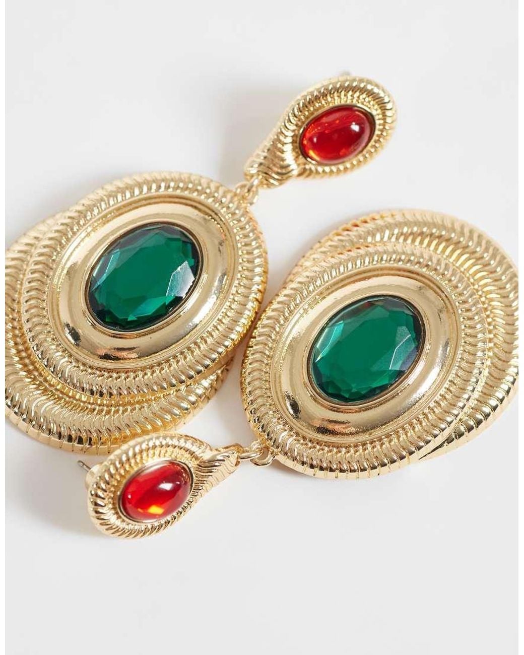ASOS Metallic Pendant Earrings With Stone-settings