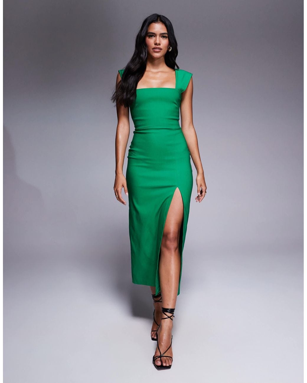 knee length dresses for ladies Lissa Green Porcelain Print Square-Neck Midi Dress – Club L London main image 1