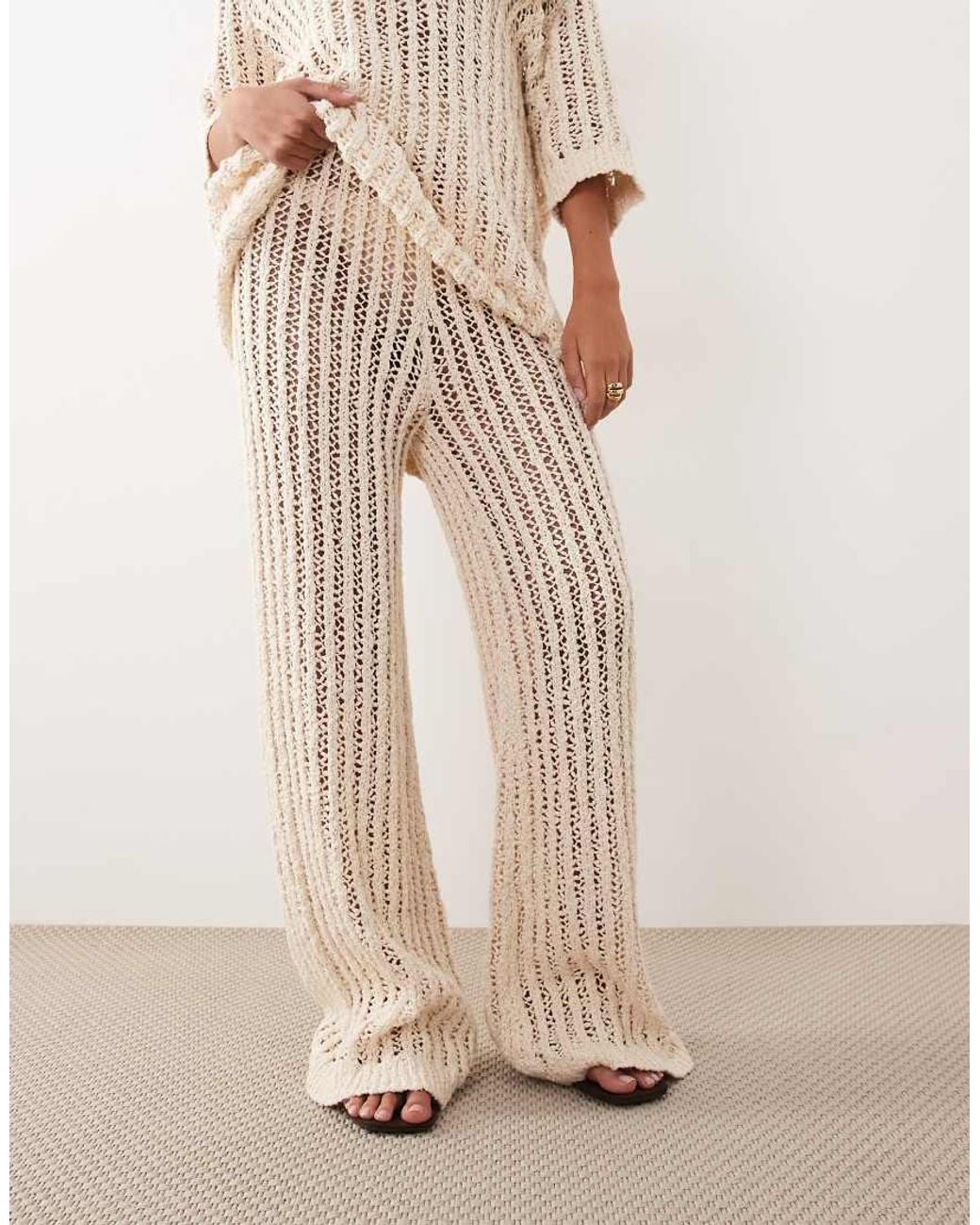 ARRANGE Natural Crochet Straight Leg Pants