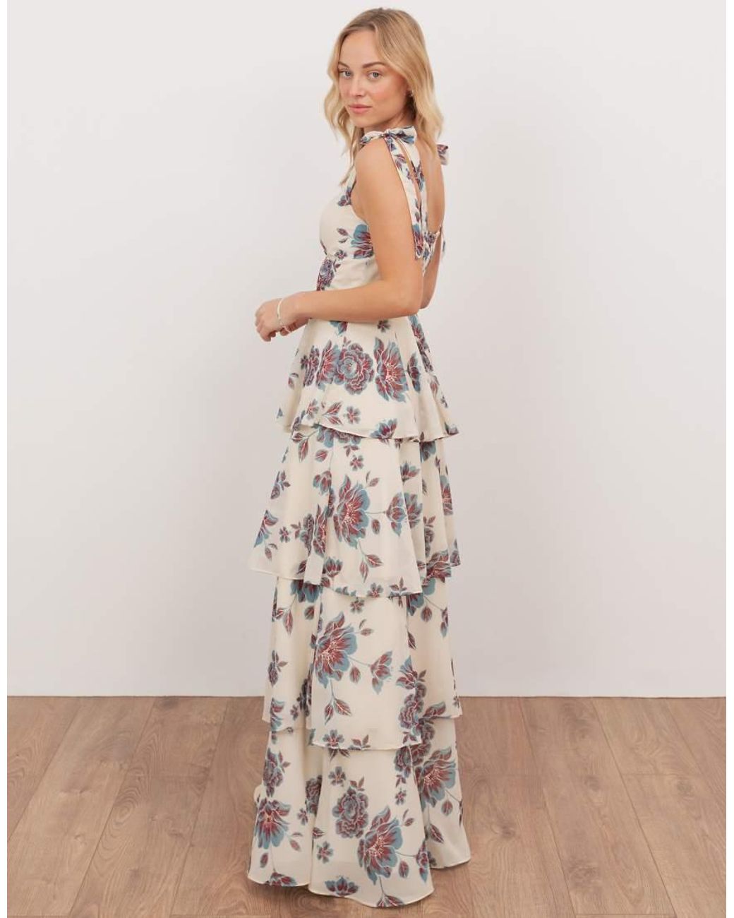 ANAYA Natural Tie Shoulder Tiered Maxi Dress