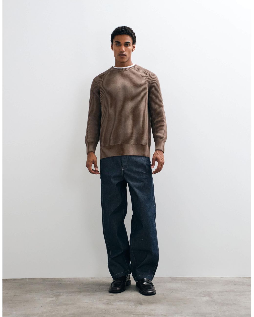 Pull en maille côtelée pêcheur SELECTED pour homme en coloris Brown