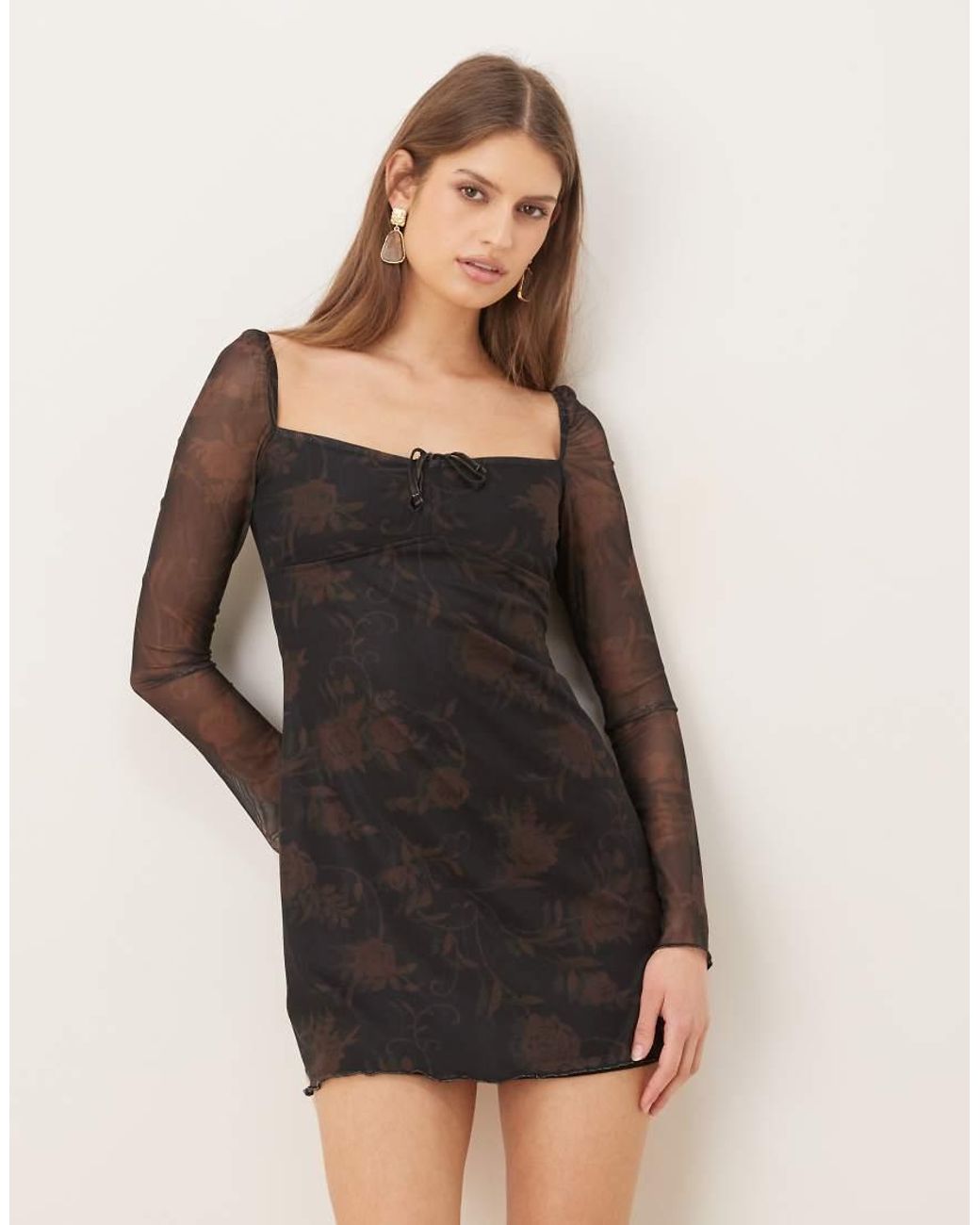 Motel Natural Modena Long Sleeve Mini Dress
