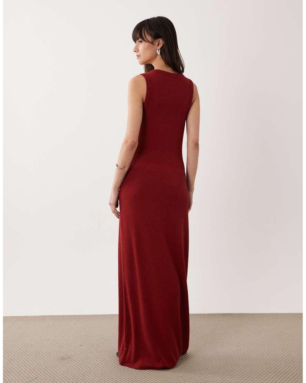 ASOS Red Lightweight Boucle Scoop Maxi Dress