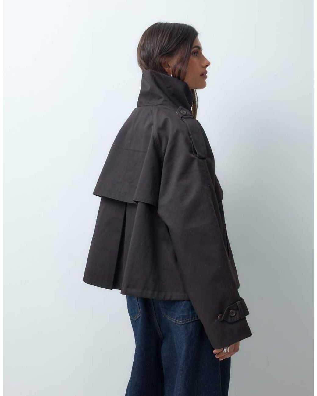 ASOS Blue Funnel Cropped Cape Trench Coat
