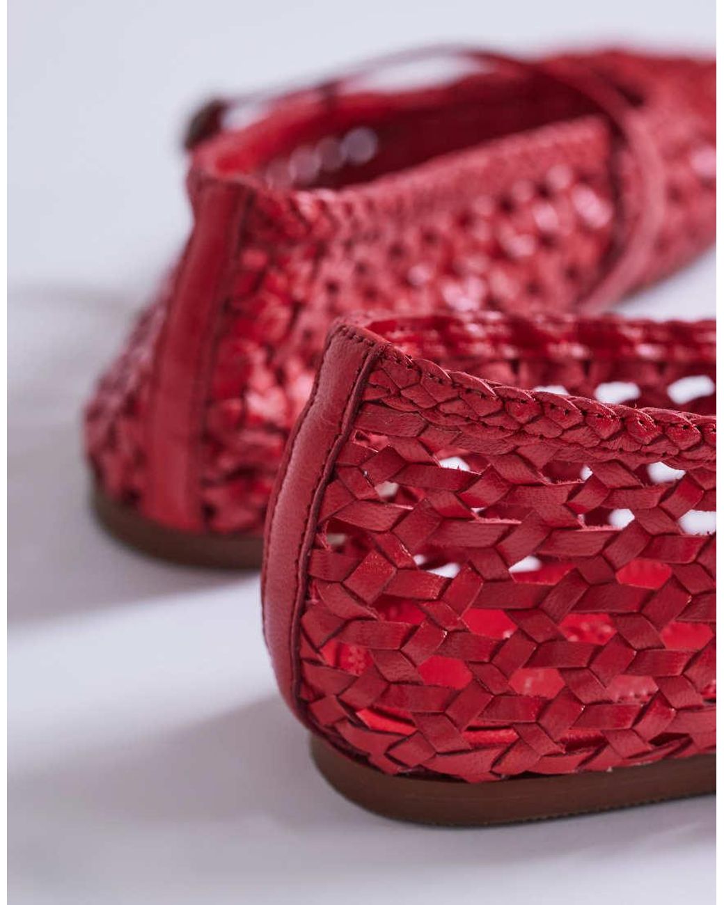 TOPSHOP Red Bobbi Leather Woven Ballet Flats