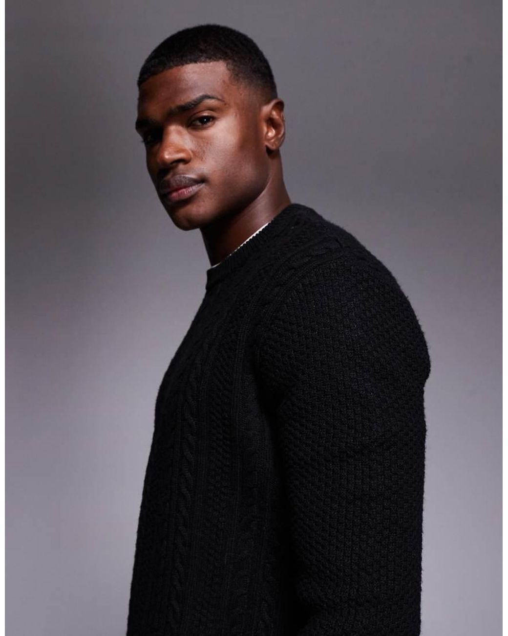 River Island Black Cable Knit Jumper for men