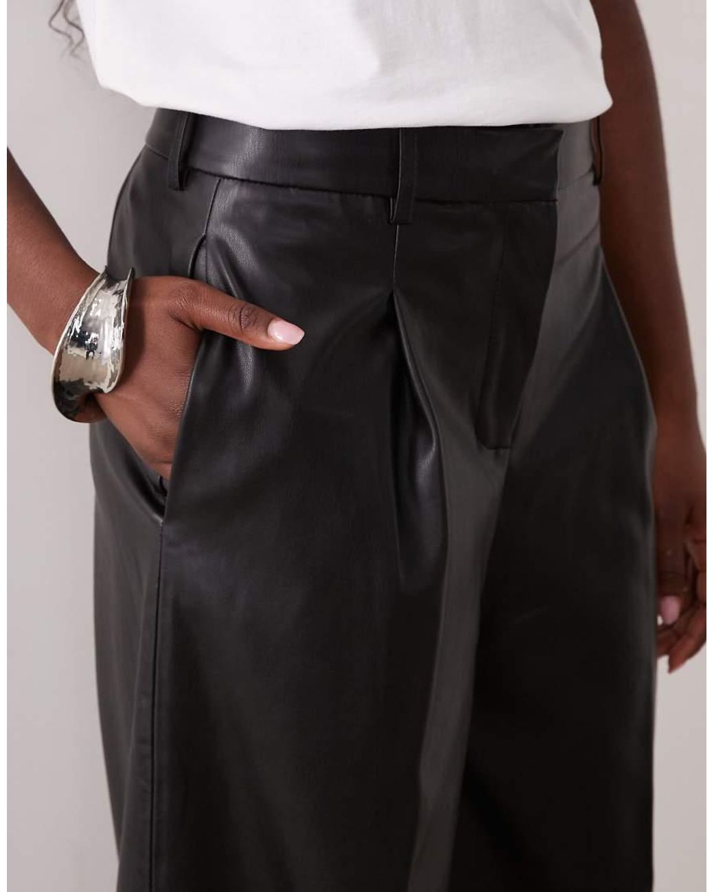 Mango White Faux Leather Straight Trouser