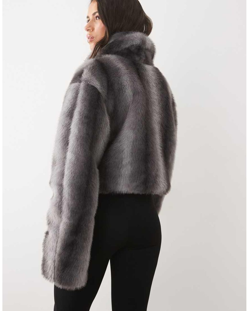 AFRM Gray Stephanie Faux Fur Barrel Crop Jacket