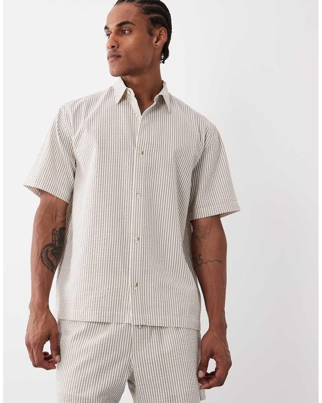 ASOS White Relaxed Seersucker Stripe Shirt for men