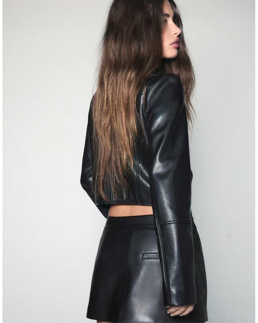 Stradivarius Black Leather Effect Crossover Mini Skirt