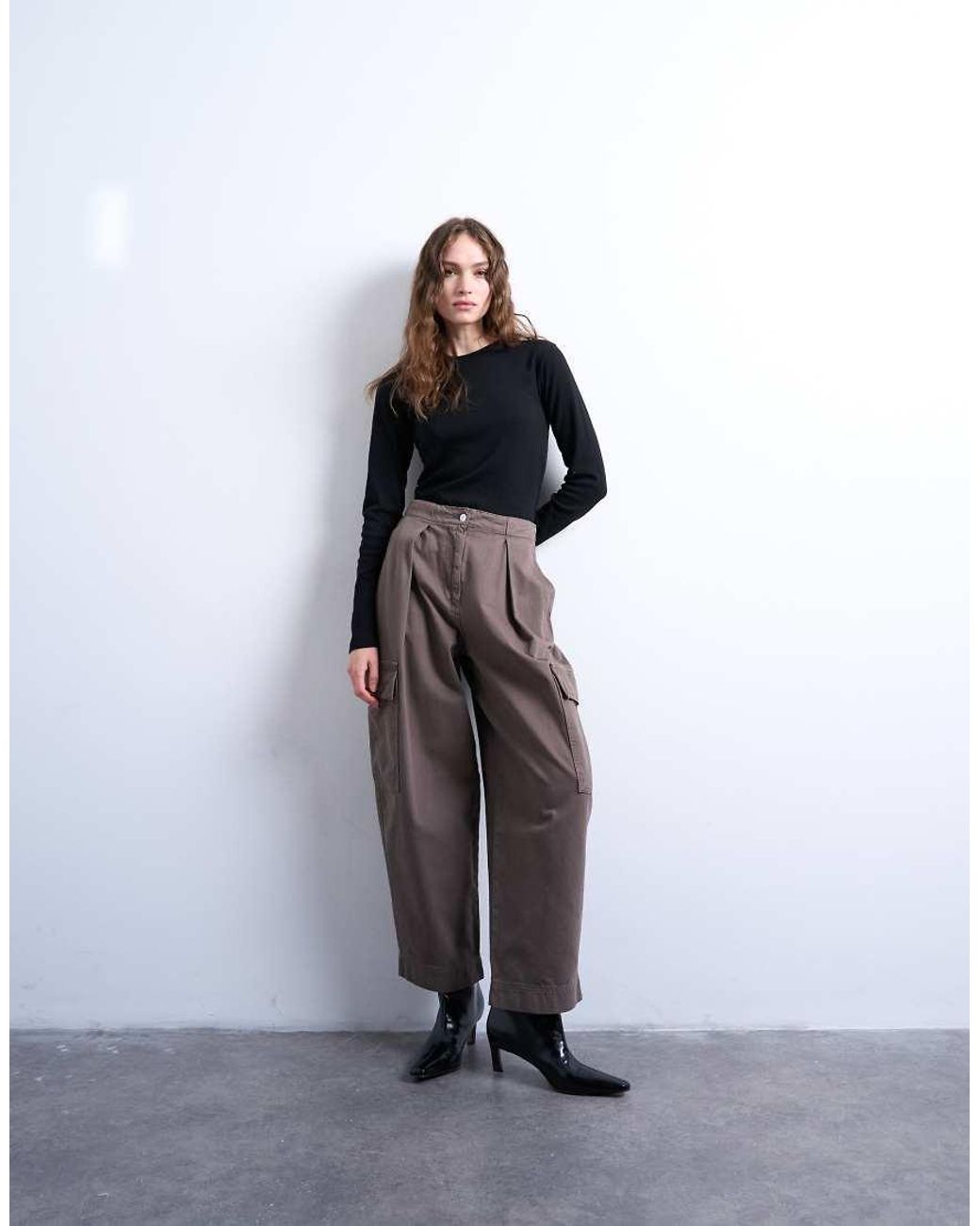 TOPSHOP White Heavy Wash Cargo Trousers With Pleats