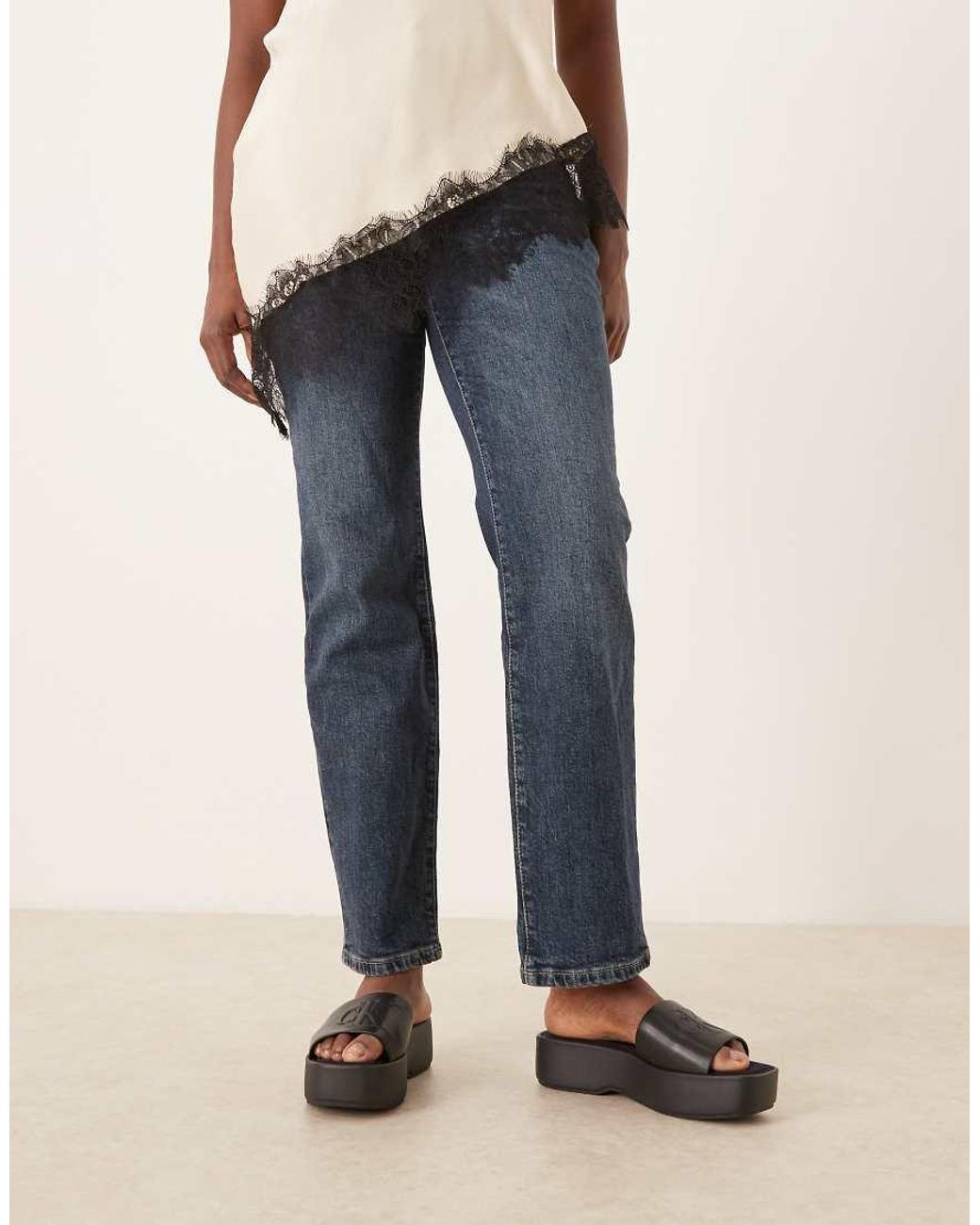 Calvin Klein Blue Jeans Monogram Flatform Leather Sandal