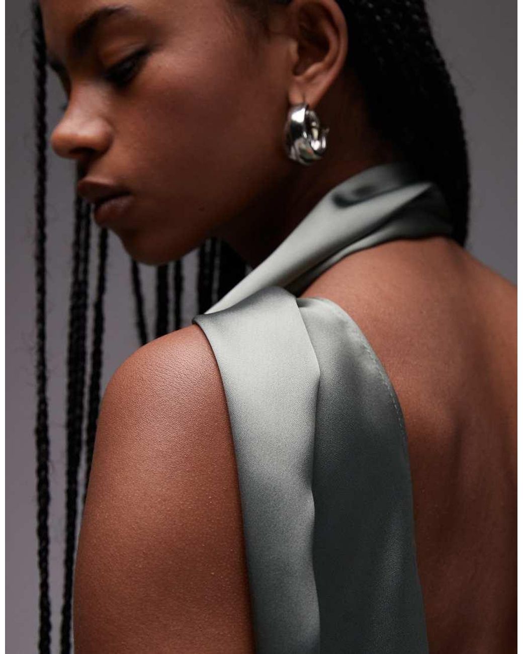 ASOS Gray Satin Drape Scarf Top