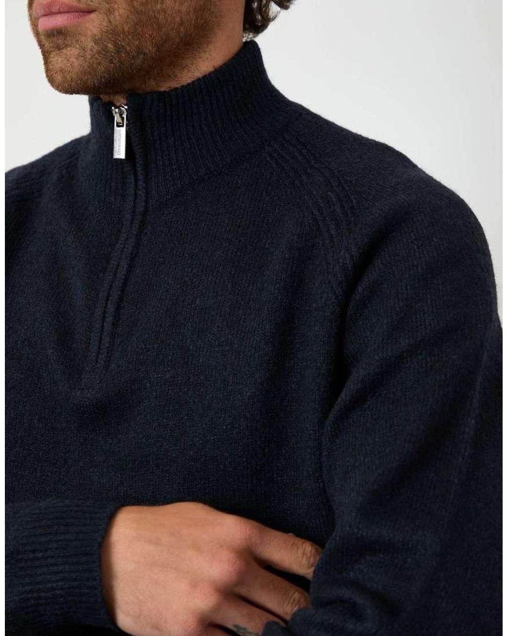 Threadbare Blue Raglan Rib Quarter Zip Knitted Jumper for men