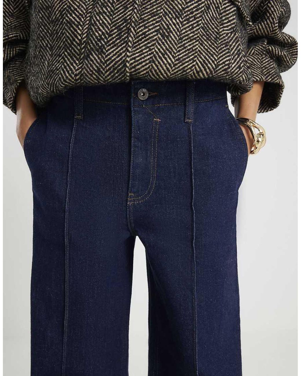 River Island Blue Pin Seam Detail Palazzo Jeans