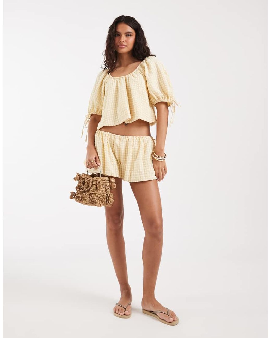 ASOS Natural Puff Sleeve Bubble Top Co Ord