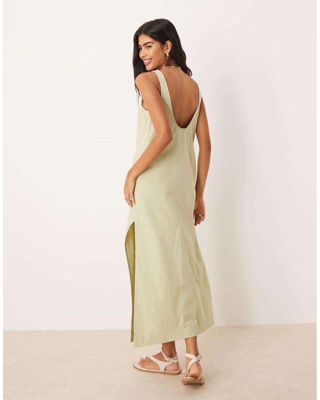 ASOS Natural Scoop Neck Cotton Linen Midi Sundress