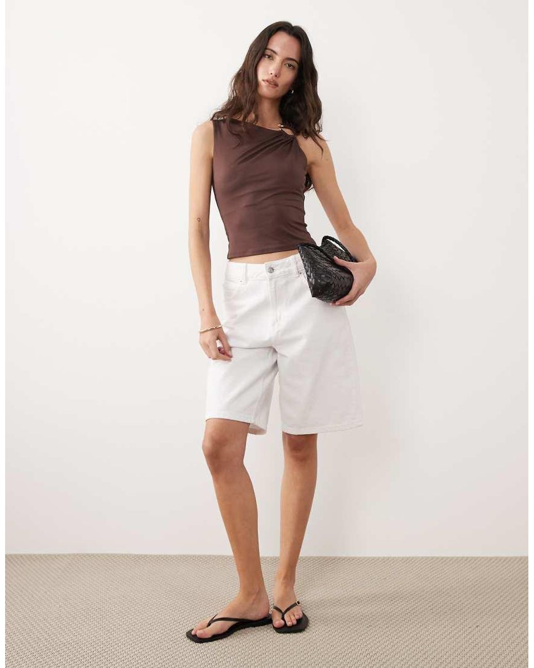 New Look Natural Ruched Trim Detail Top