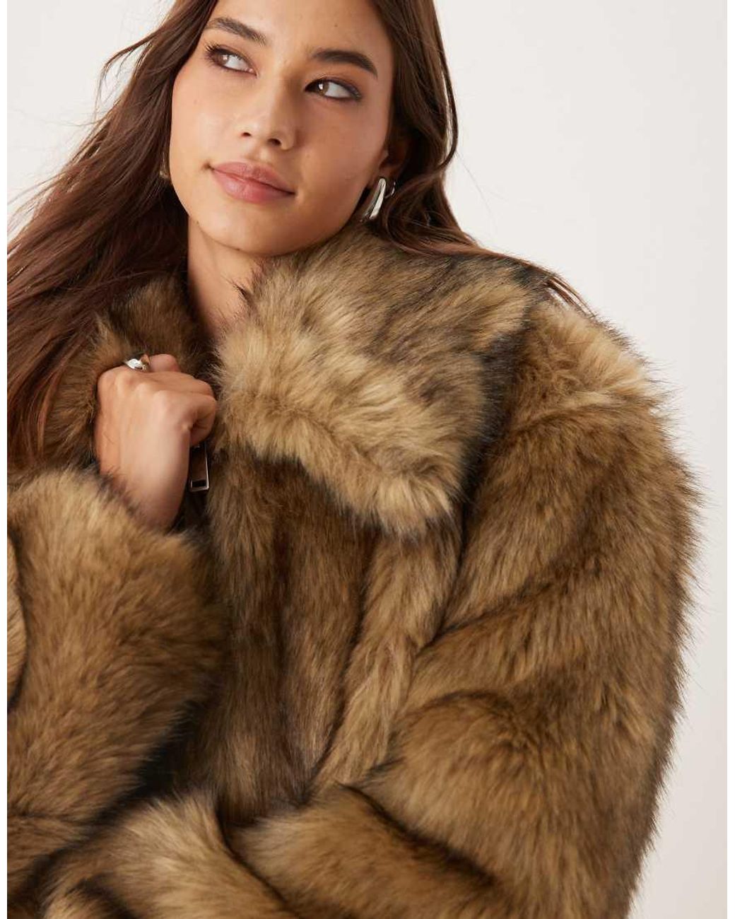 Abercrombie & Fitch Brown Short Zip Front Faux Fur Jacket