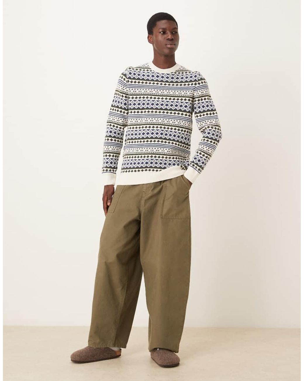 Barbour Natural Easdale Fair Isle Crew Neck Sweater for men