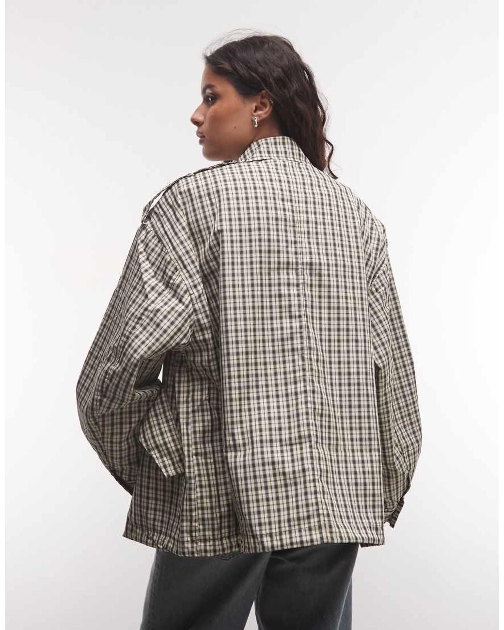 ASOS Gray Funnel Neck Button Front Trench Jacket