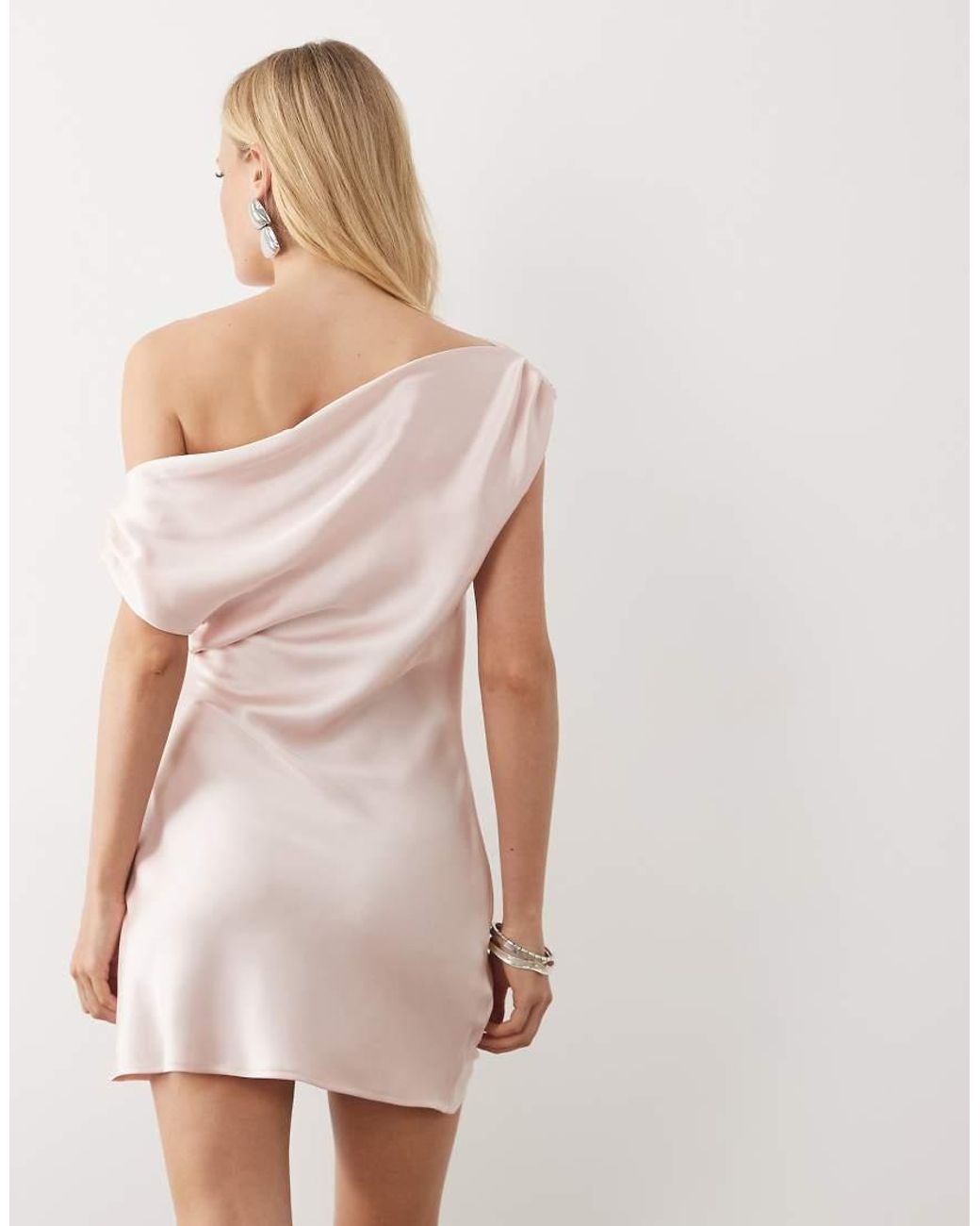 ASOS Natural Satin One Shoulder Drape Mini Dress