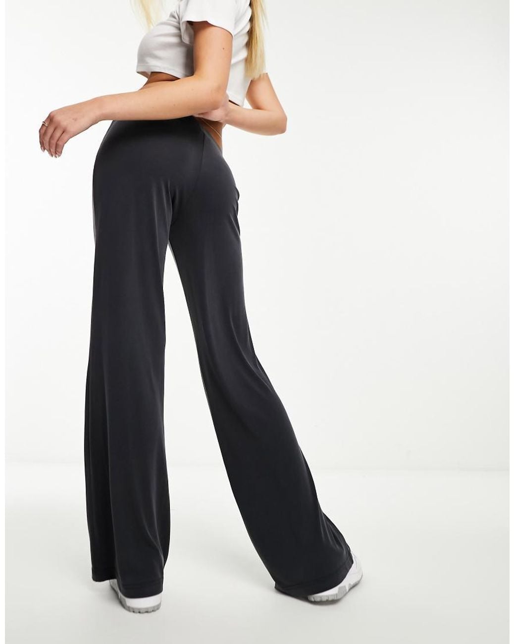 Monki Blue Super Soft Low Waist Wide Leg Jersey Trousers
