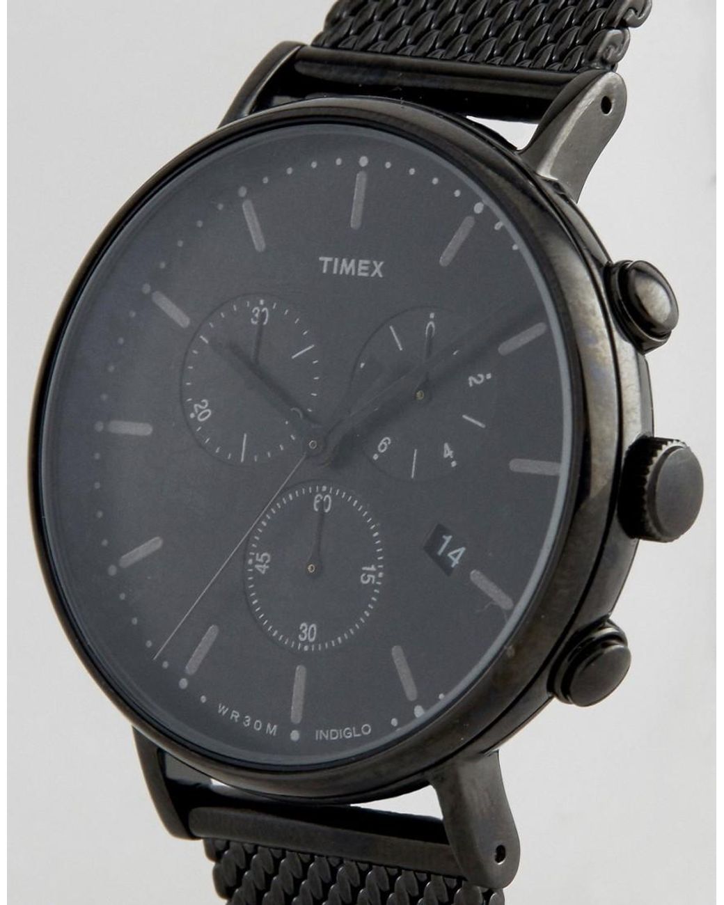 Timex Fairfield Chronograph 41mm Mesh Watch In Black Ip for Men | Lyst