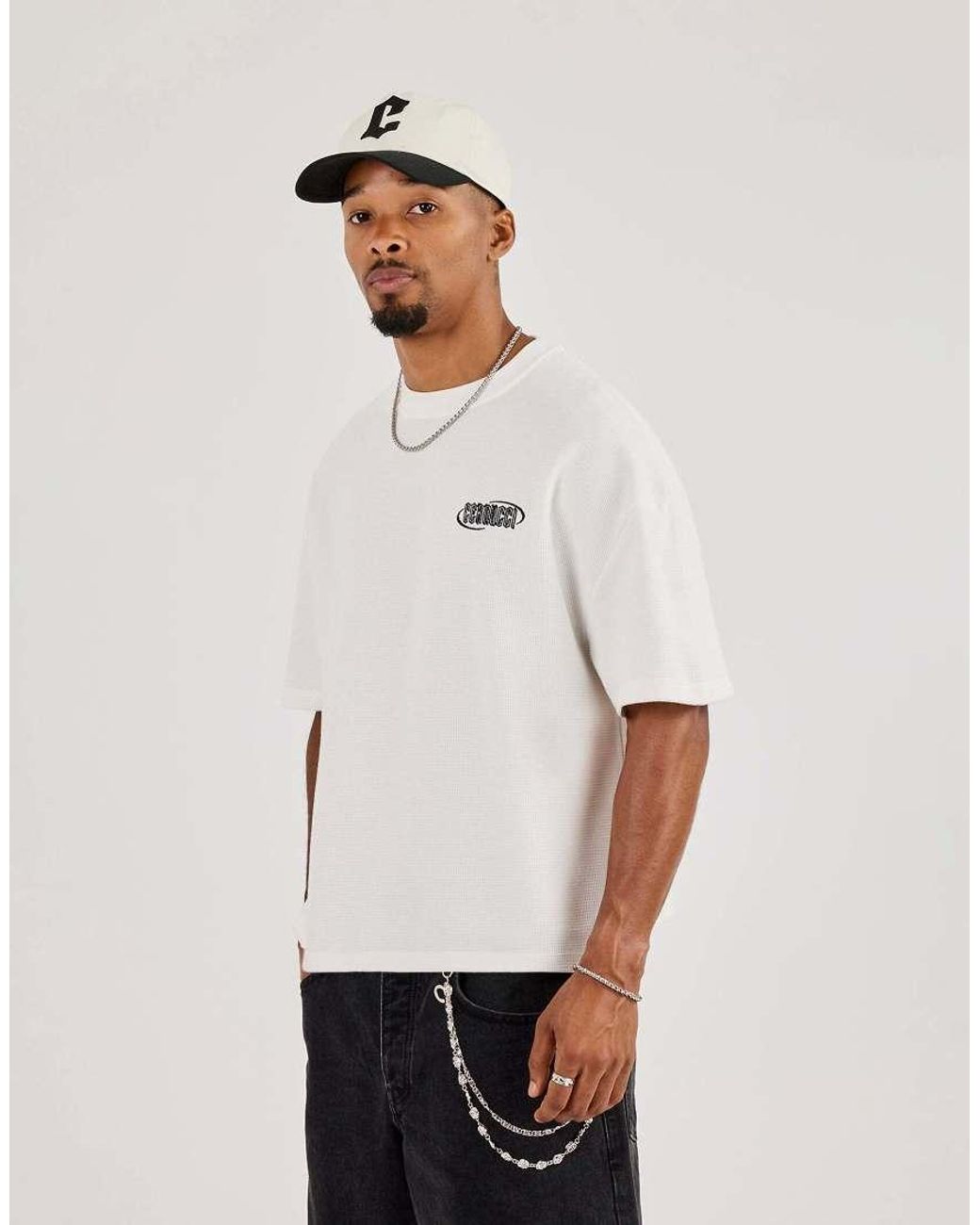 CERNUCCI White Waffle Boxy Back Print T-Shirt for men