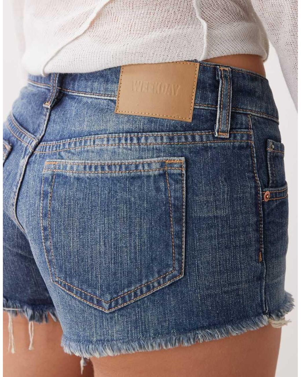 Weekday White Low Waist Denim Hot Pant Shorts