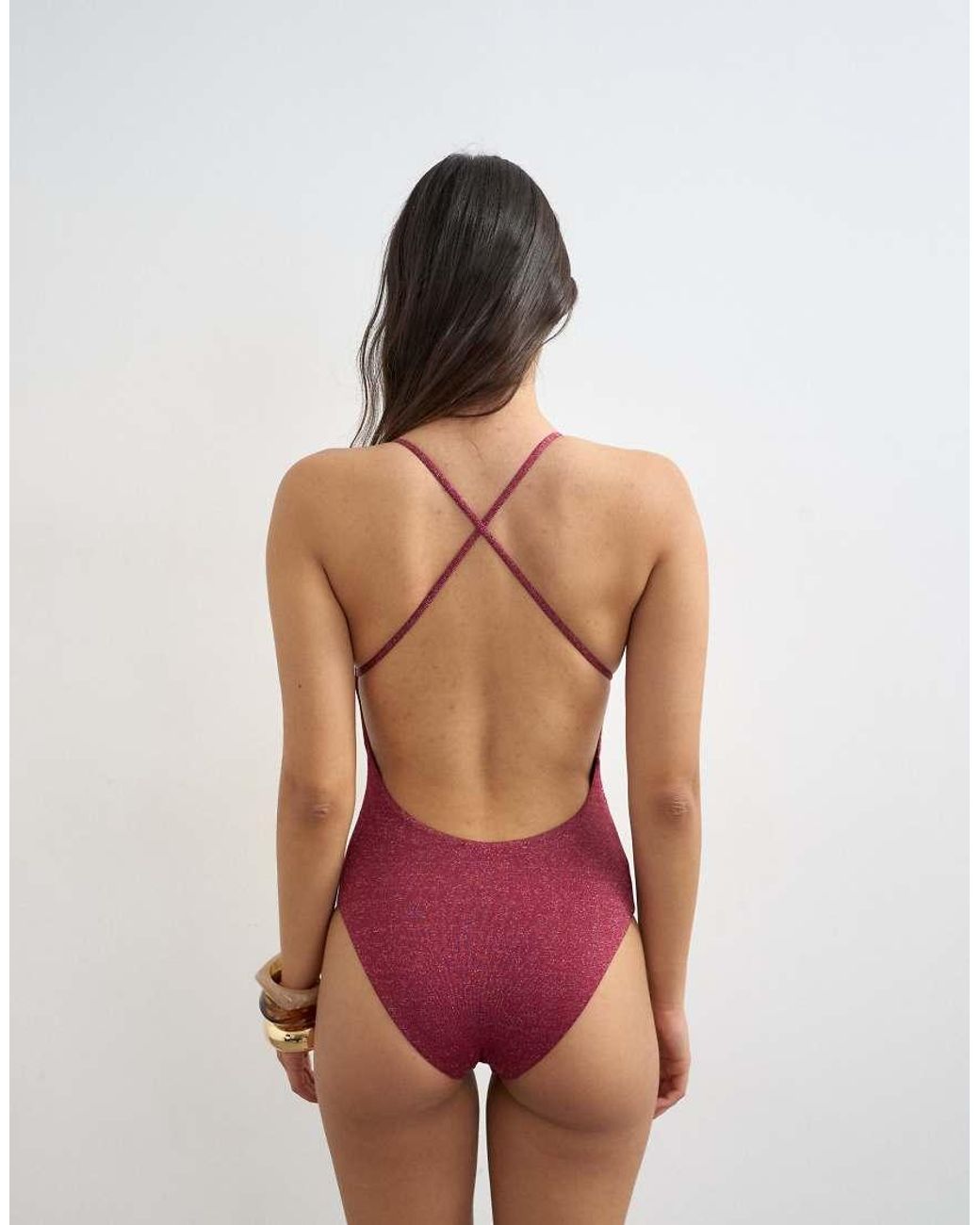 TOPSHOP Red Cyprus Glitter Swimsuit