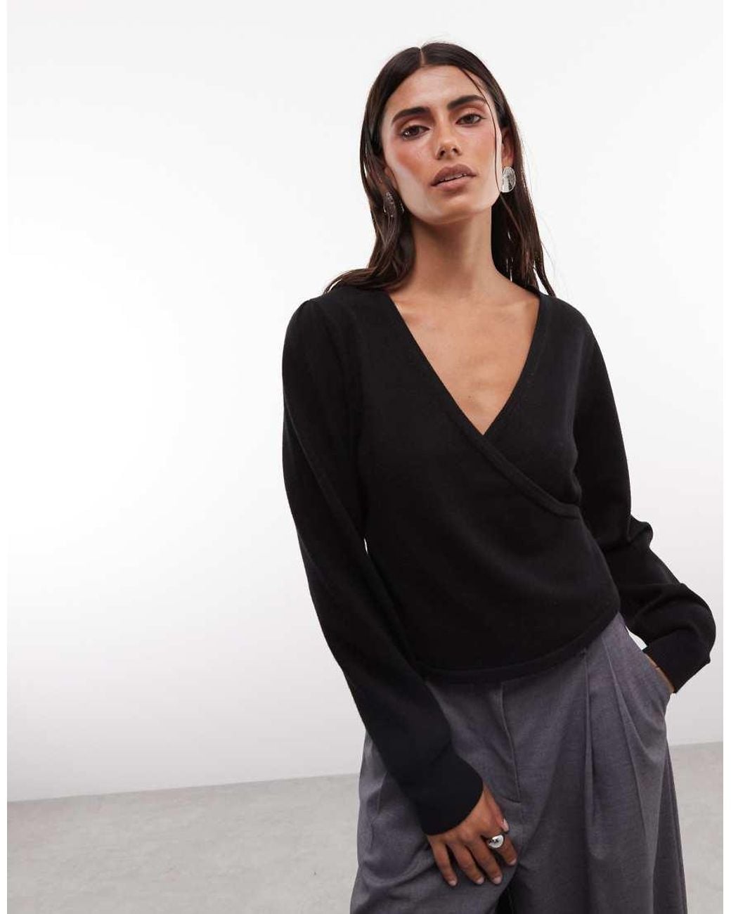 French Connection Black V Neck Crossover Jumper