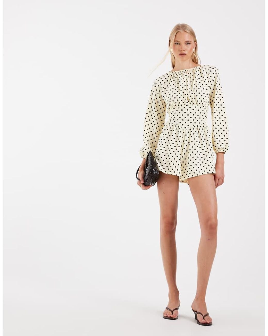 ASOS Natural Polka Dot Cinched Waist Playsuit