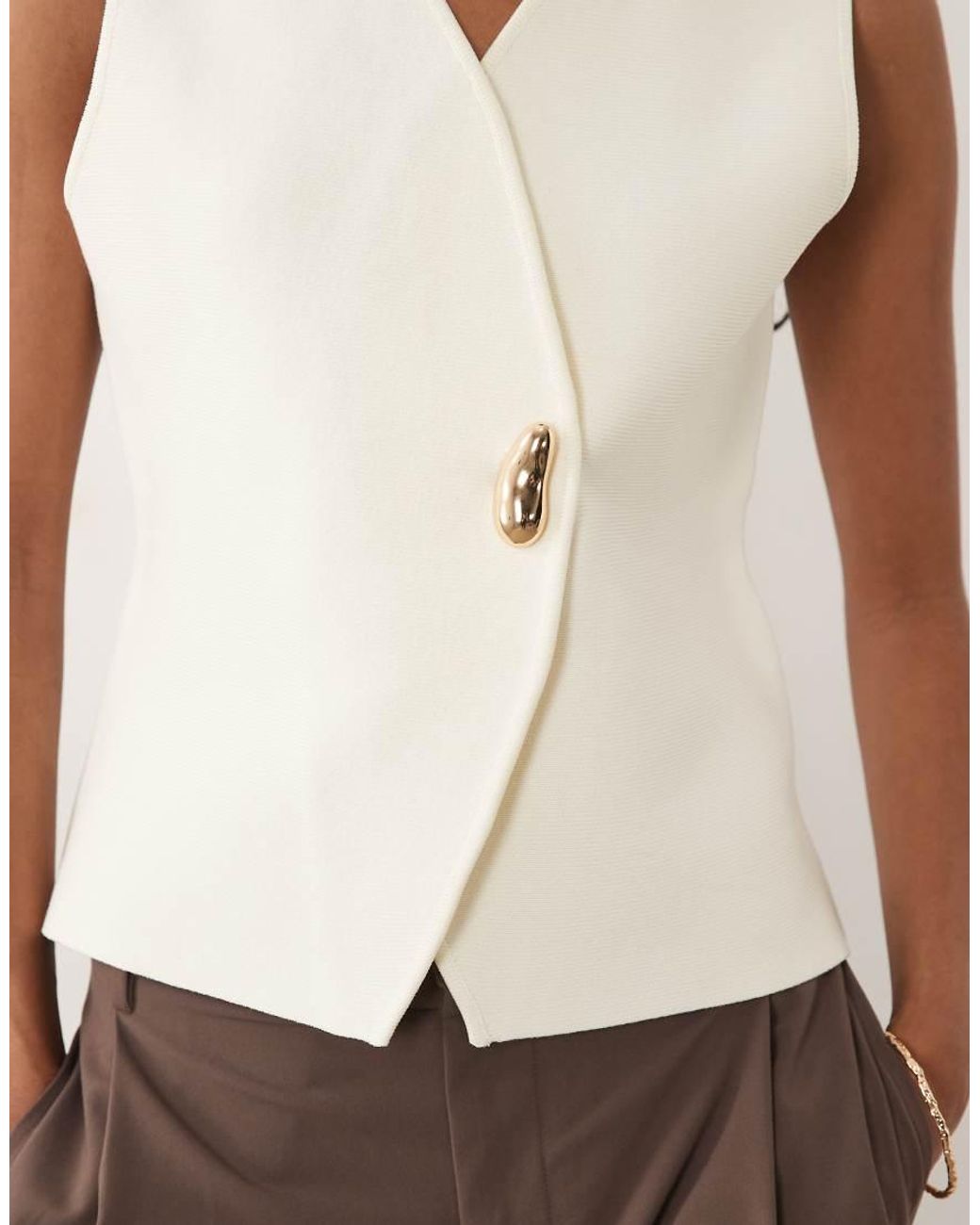Threadbare Natural Compact Knit Waistcoat With Button